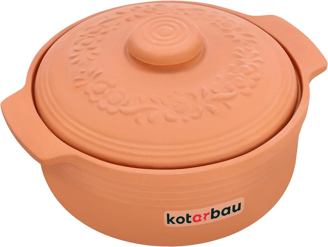 KOTARBAU® Keramik Bräter 4 L Römischer Topf Keramiktopf mit Deckel und Griffen Naturton Dampfgarer R
