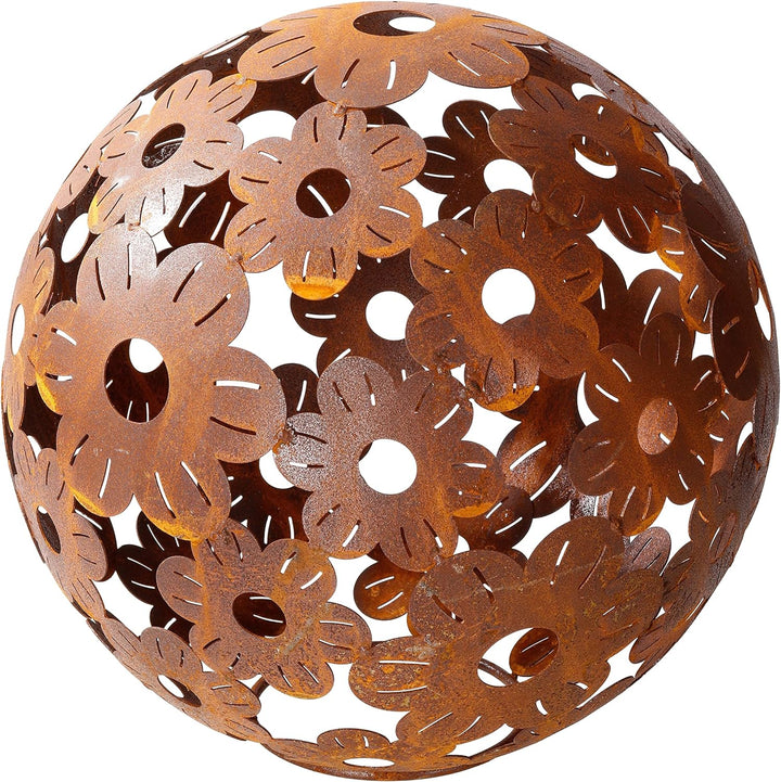 ecosoul Gartendeko Blumenkugel Kugel aus Blumen Metall Rost Dekoration Gartenkugel 40cm Durchmesser