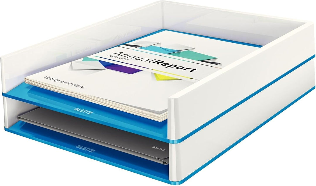 Leitz Briefkorb A4, 4er Pack, Zweifarbiges Design, Weiss/Blau, Duo Colour, WOW, 53611036 Weiss / Bla