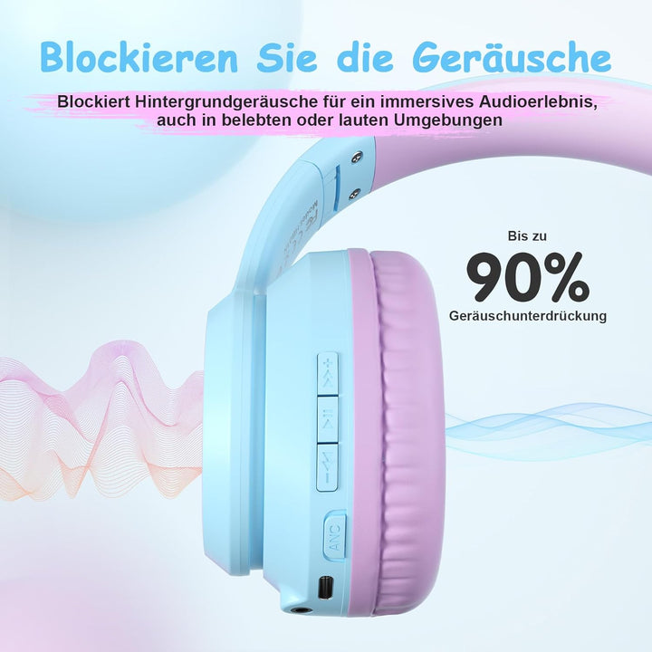Tonoshark Noise Cancelling Kopfhoerer Kinder (ANC) | 60h Spielzeit | Kopfhörer Kabellos Bluetooth Ki
