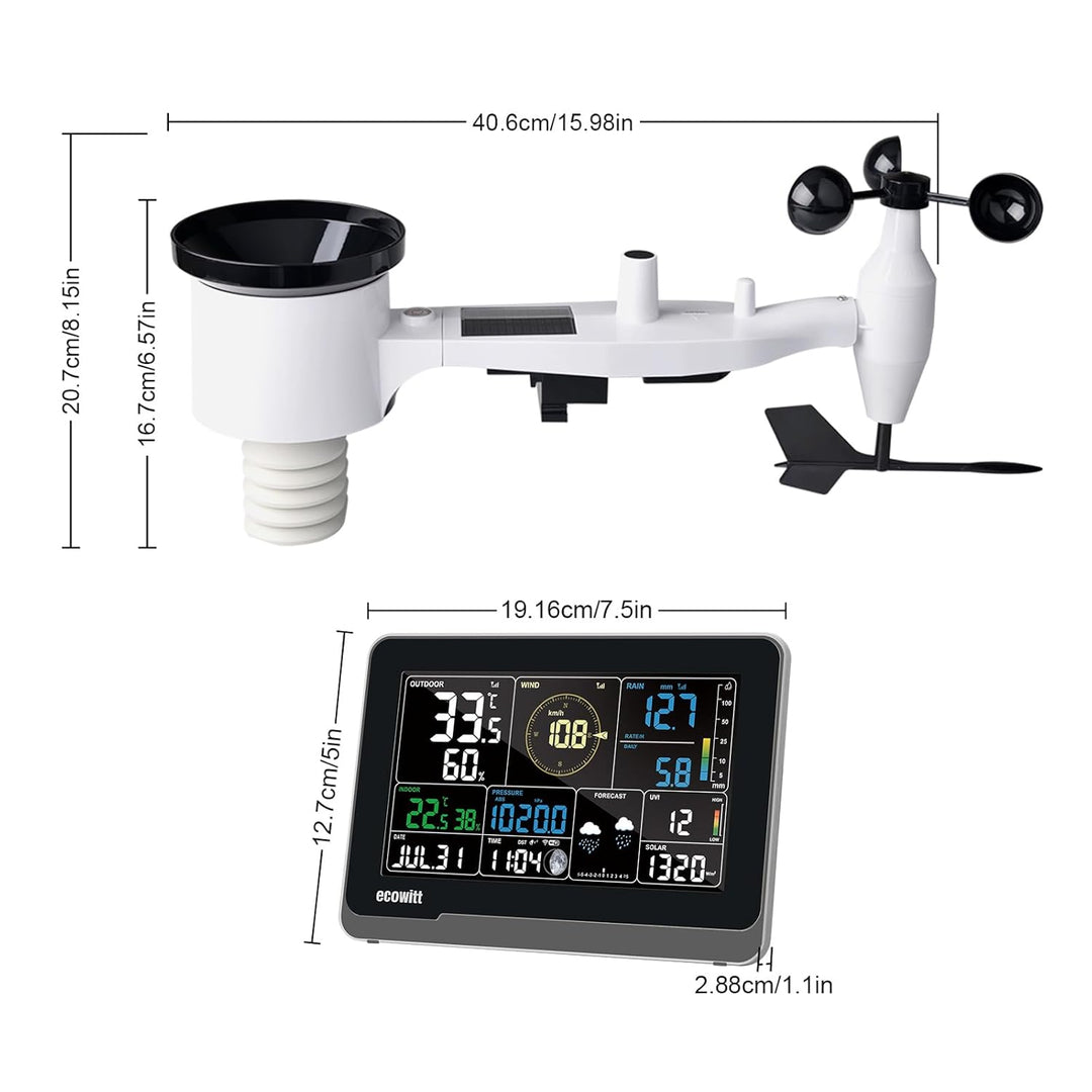 Ecowitt Wi-Fi Wetterstation Array, 7 in 1 Garten Drahtloser Solar-Wetter-Aussensensor WS69 + 3 in 1
