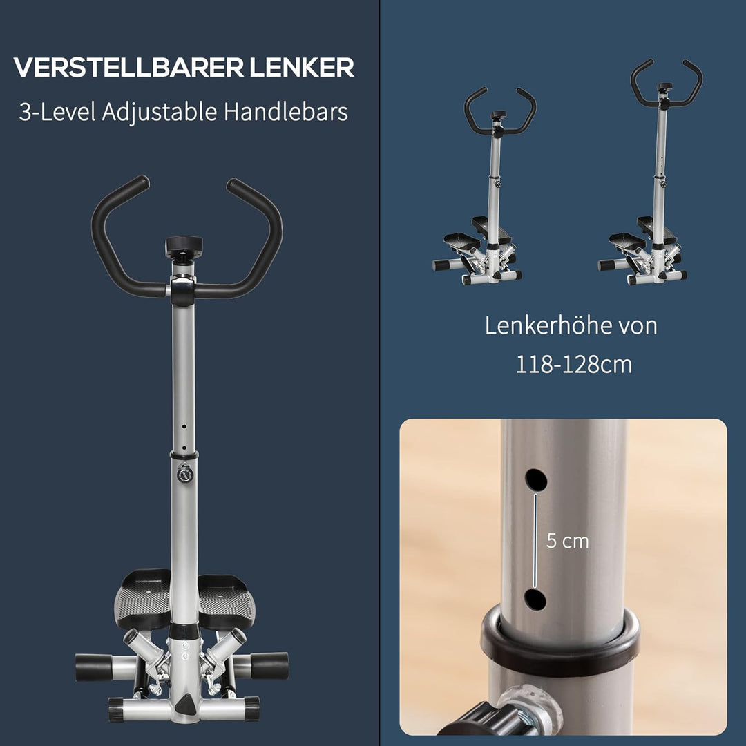 HOMCOM Stepper mit Handgriff Fitness Heimtrainer für Zuhause klein Fitnessgerät für Bein- und Po-Tra