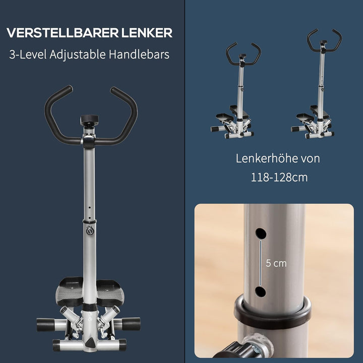 HOMCOM Stepper mit Handgriff Fitness Heimtrainer für Zuhause klein Fitnessgerät für Bein- und Po-Tra