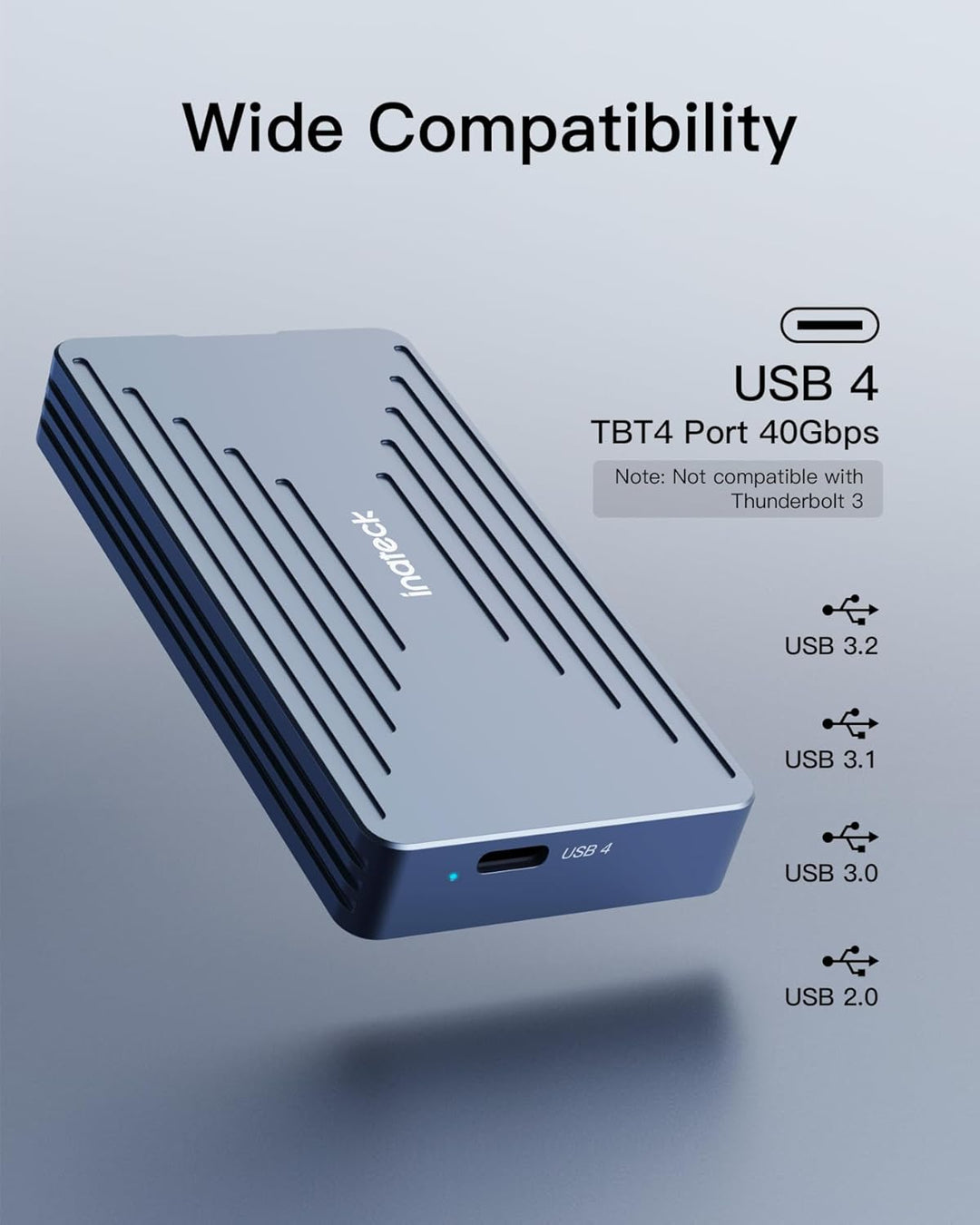 Inateck 40Gbps M.2 NVMe SSD-Gehäuse, Aluminium Festplattengehäuse, USB4.0/Thunderbolt 4, werkzeuglos