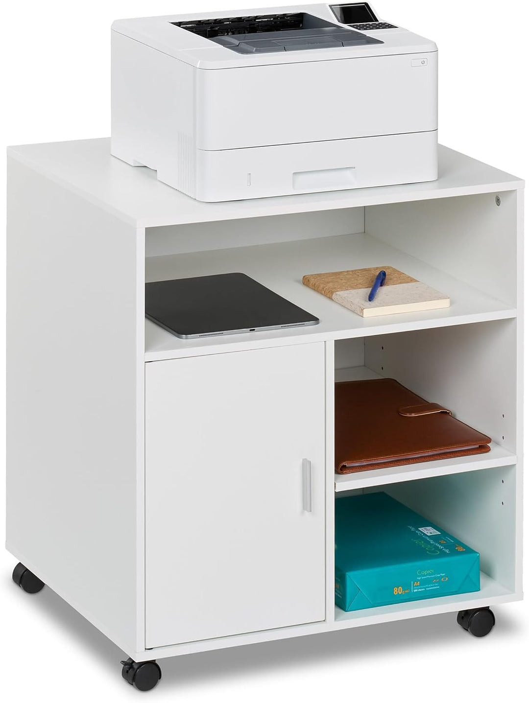 Relaxdays Rollcontainer mit 5 Fächern & Tür, Büro Beistellcontainer, mit Rollen, Büroschrank, HBT: 6
