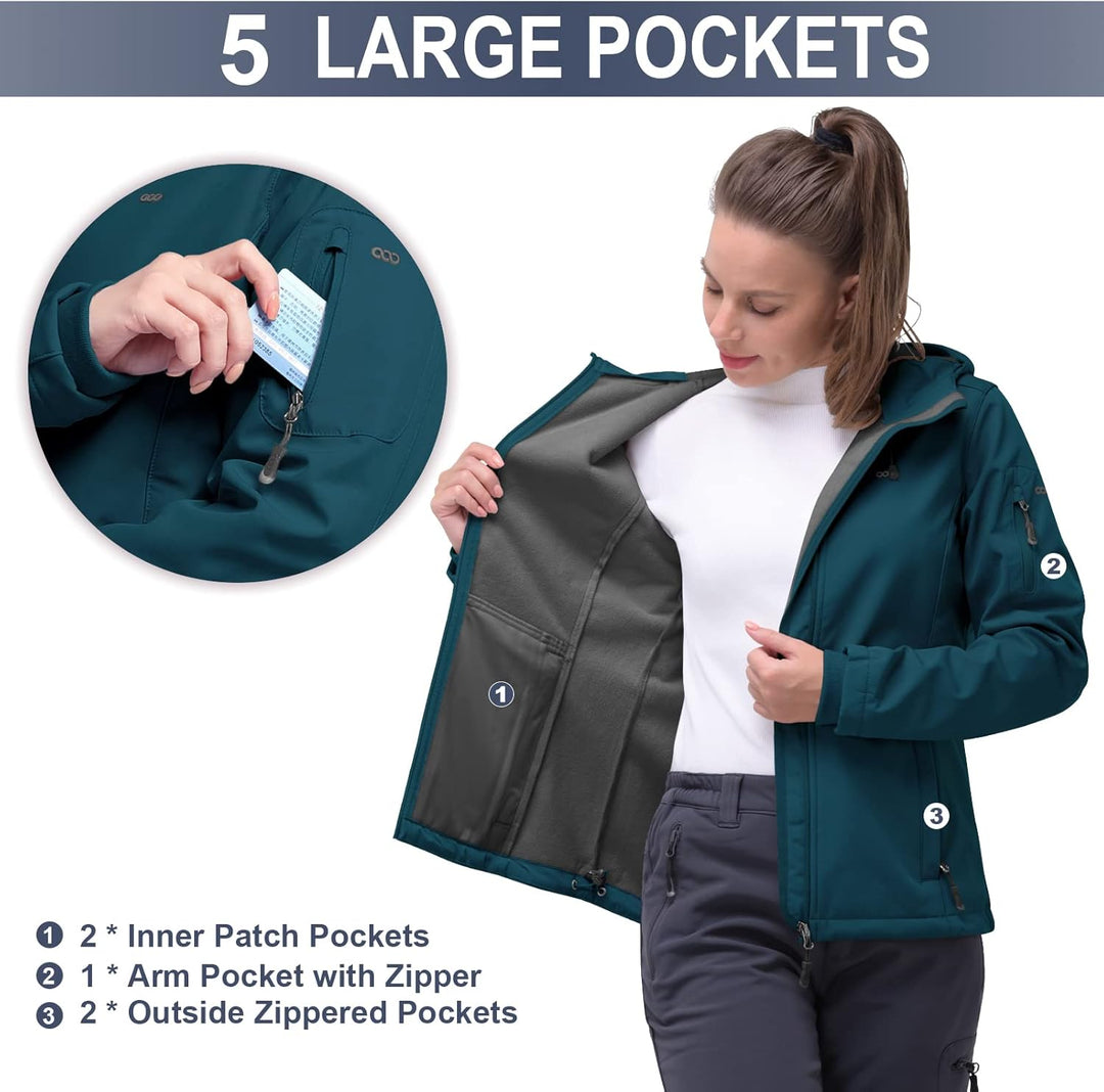 33,000ft Softshelljacke Damen Wasserdichte Atmungsaktive Warme Winterjacke Fleece Übergangsjacke Win