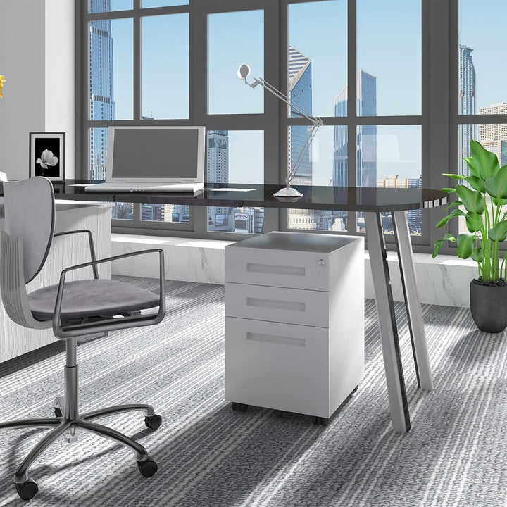 WOLTU Rollcontainer Metall, Mobiler Aktenschrank Büroschrank mit 3 Schubladen Bürocontainer, abschli