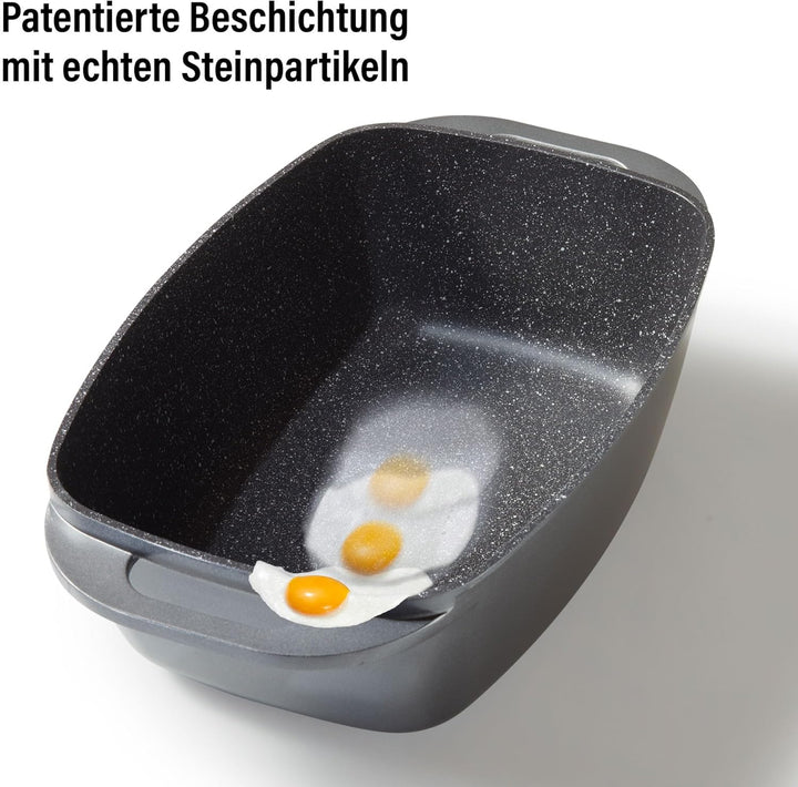 STONELINE Bräter Induktion 43 x 26 cm, 7,8 L, Bräter mit Deckel backofengeeignet, Deckel als Auflauf