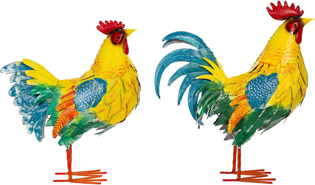 Riesiges schönes Metall Figurenpaar Hahn und Henne Set Gartenfigur Dekofigur Gartentierfigur (Hahn u