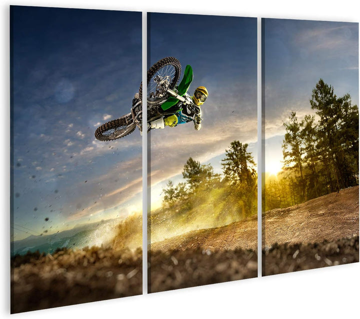 islandburner Bild auf Leinwand Dirt Bike Motocross Rider Flying High Kinderzimmer Bilder Wandbilder