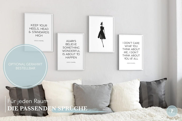 Papierschmiede® Premium Spruchposter Set 4er DIN A2 (42x59 cm) Motiv: Coco Heels, Fashion Quote, Pos