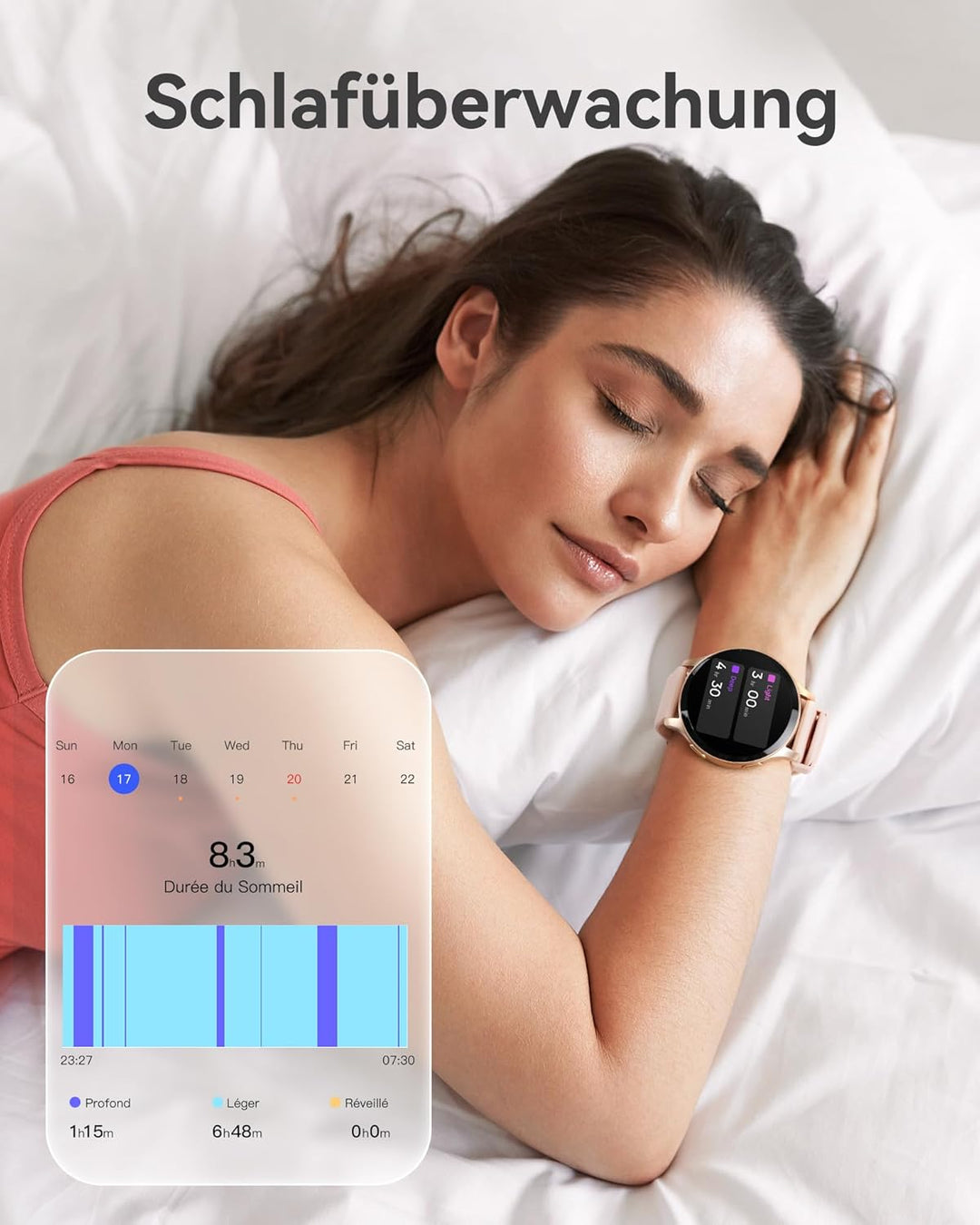 Parsonver Smartwatch Damen mit Telefonfunktion, Fitness-Tracker mit Herzfrequenz Schlafmonitor, 1.43