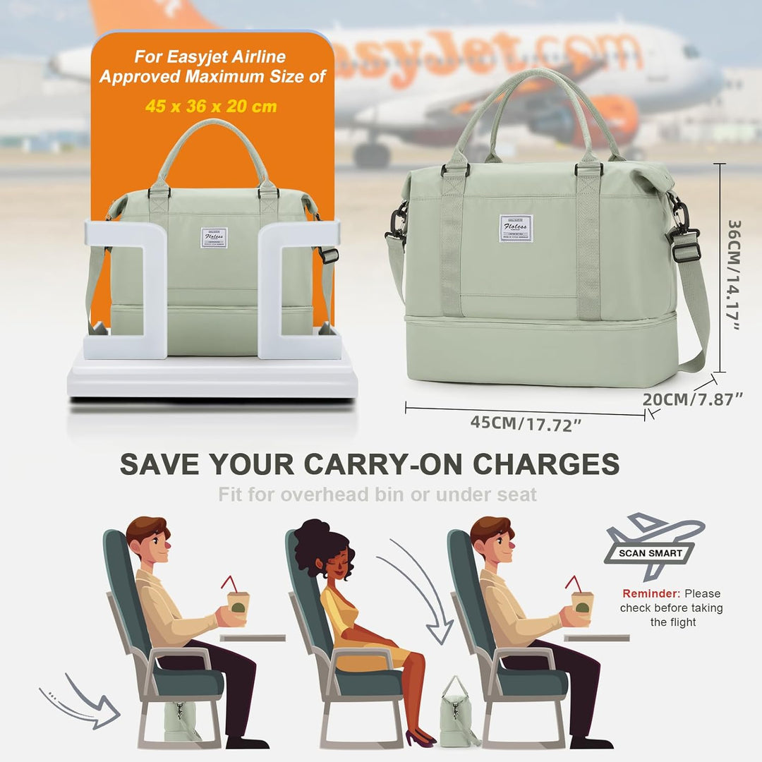 WEPLAN Reisetasche Damen Handgepäck Tasche Easyjet 45x36x20 für Flugzeug Tasche Weekender Damen Trav
