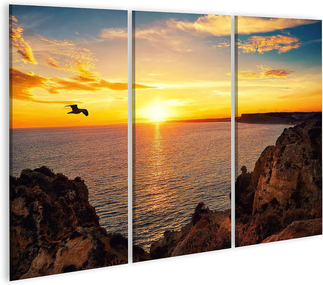 islandburner Bild auf Leinwand Felsige Küste Am Meer Sonnenuntergang Vogel Bilder Wandbilder Poster