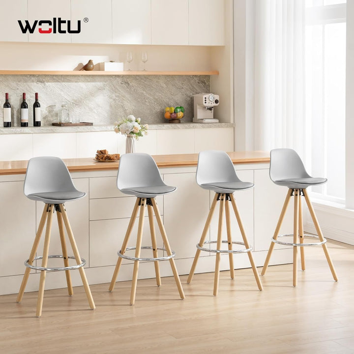 WOLTU® BH45gr-2 2 x Barhocker 2er Set Barstuhl aus Kunststoff Holzgestell mit Lehne + Fussstütze Des