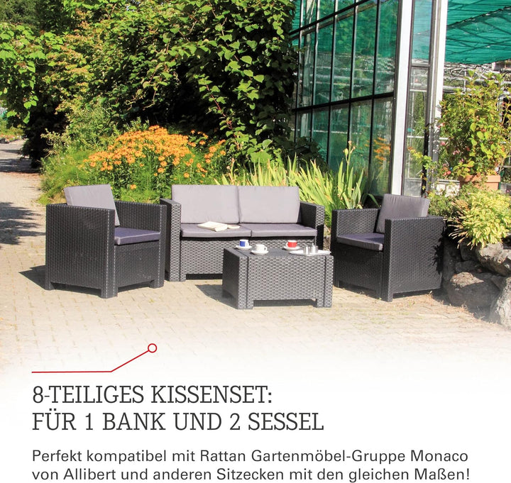 Beo Lounge Auflagen Set Monaco | Made in EU | 8 Polster Gartenmöbel atmungsaktiv | Maschinenwaschbar