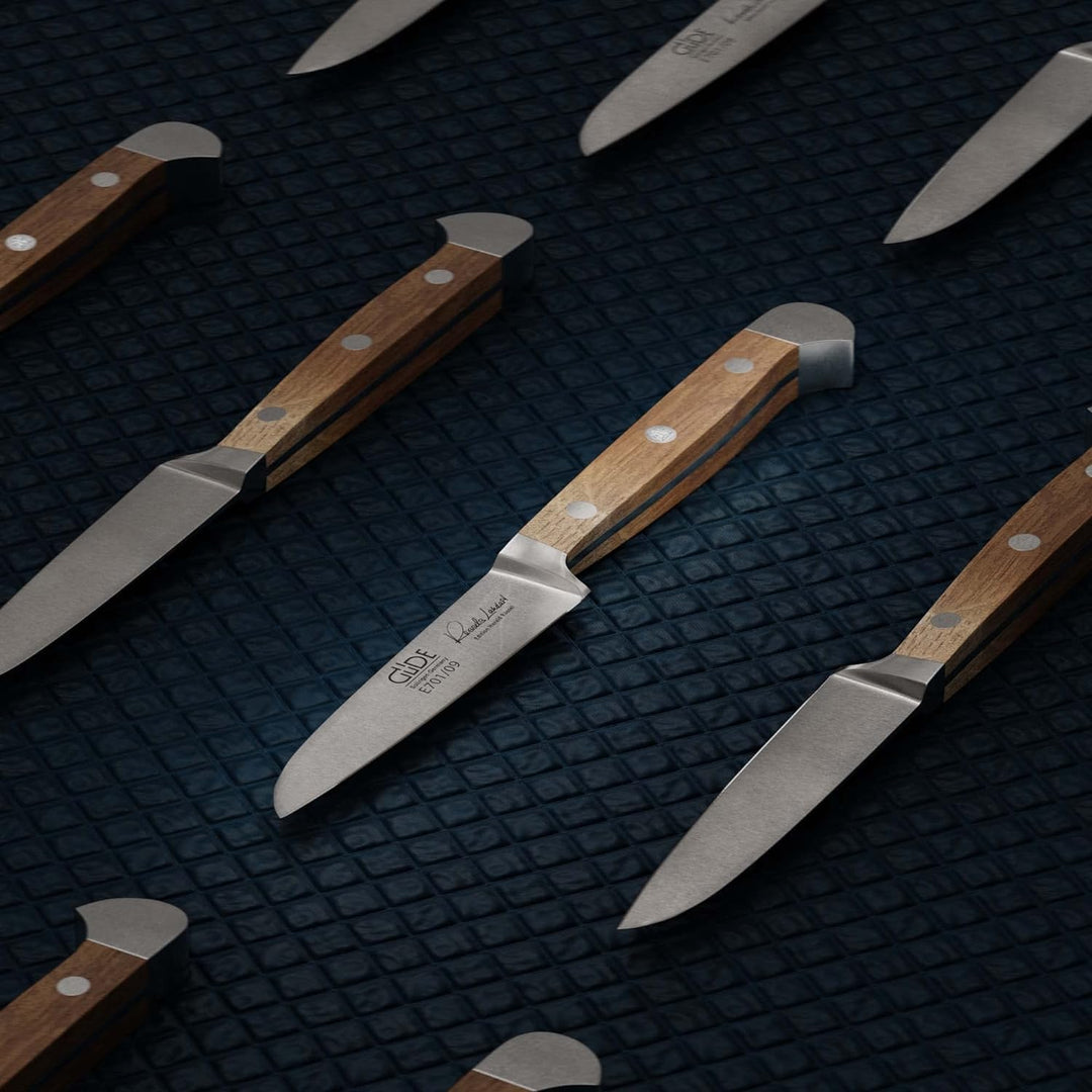 GÜDE Solingen - Gemüsemesser geschmiedet, 9 cm, Fasseichenholz, ALPHA FASSEICHE, Doppelkropf, Handma
