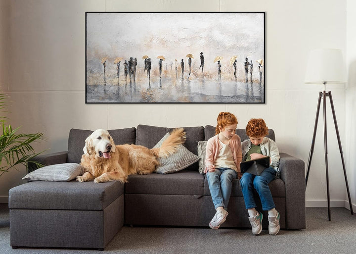 YS-Art XXL Abstrakt Acryl Gemälde auf Leinwand mit Rahmen Sommerregen handgemalte Wandbilder Wohnzim