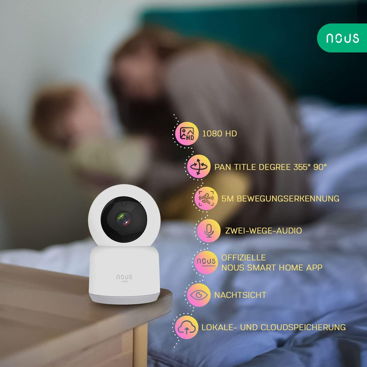 NOUS W2 WiFi Kamera, WLAN Überwachungskamera innen, Hunde Kamera, Baby Kamera, Überwachungskameras,