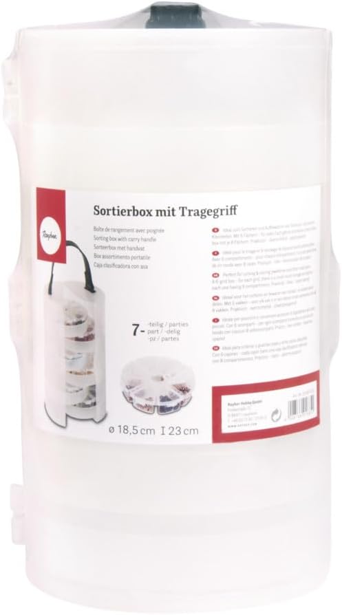 Rayher 39499000 Sortierbox, für Kleinteile, rund, ø 13cm, mit Tragegriff, transparent, für Bügelperl