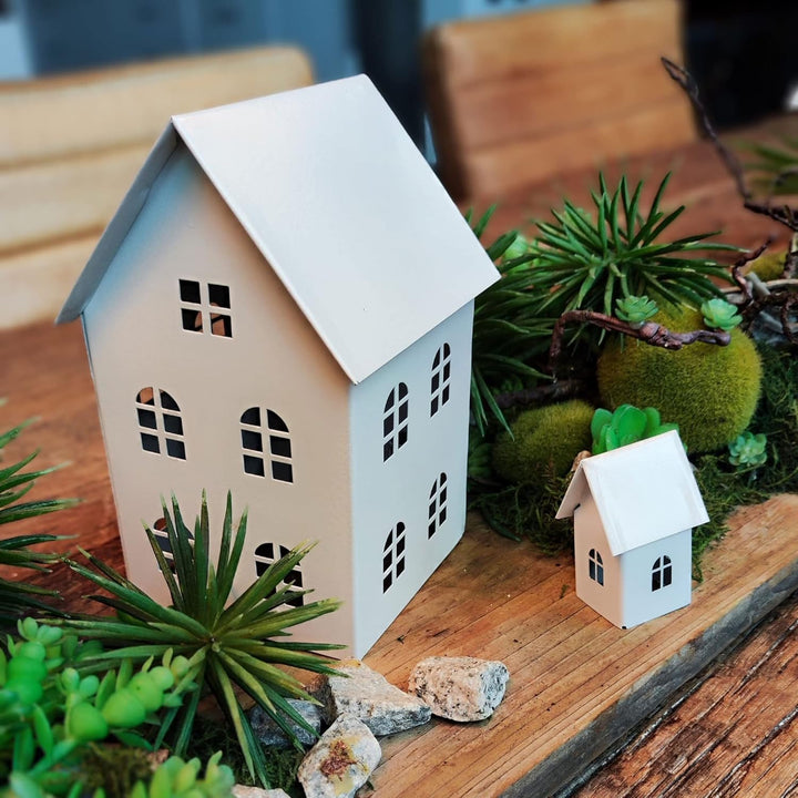 UNUS Deko Häuser 5er Set, Lichthäuser aus Metall, in Weiss, Herbstdeko Outdoor, Weihnachtsdorf für G