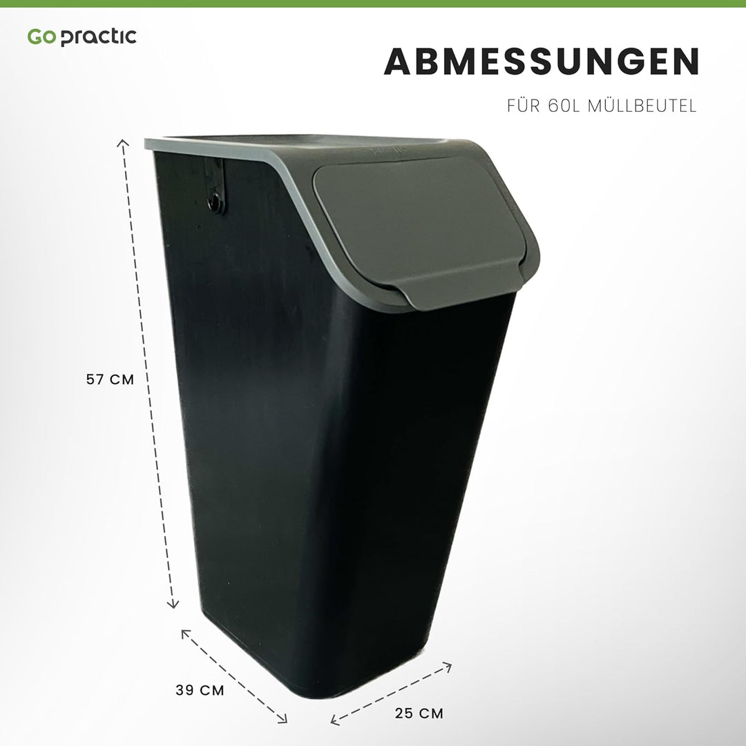 Go Practic 4-er Mülleimer-Set Küche Mülltrennsystem 4x Mülleimer 35l mit Deckel Stapelbar CLICK-Funk