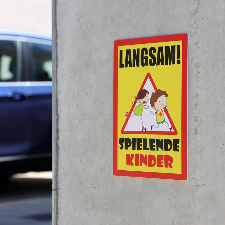 5 Stück XXL Langsam ! spielende KINDER Schild 30 x 40 cm aus stabiler PVC Hartschaumplatte 5mm mit U