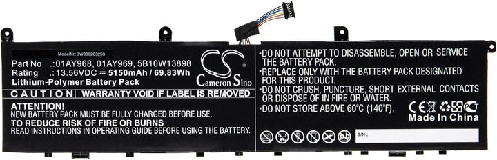 vhbw Akku Ersatz für Lenovo 01AY968, 01AY969, 4ICP4/67/141, 5B10W13898 für Notebook (5150mAh, 13.56V