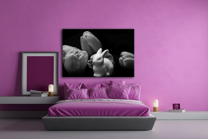 deyoli süsses Porzellan Häschen Format: 80x60 Effekt: Schwarz/Weiss als Leinwand, Motiv fertig gerah