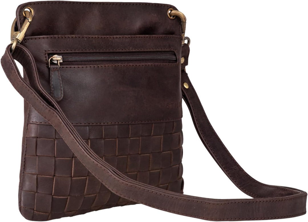 STILORD 'Sophie' Schultertasche Damen klein Leder Handtasche moderne Umhängetasche geflochten Freize