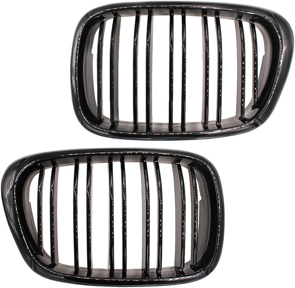 HZTWFC Frontstossstange Doppellamellengrill Glänzend Schwarz Fronthaube Nierengrill Grill ABS Doppel