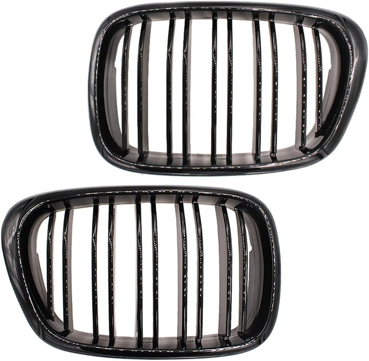 HZTWFC Frontstossstange Doppellamellengrill Glänzend Schwarz Fronthaube Nierengrill Grill ABS Doppel