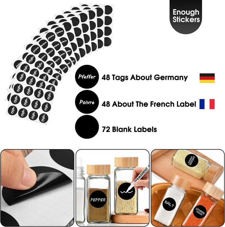 TWBEST Gewürzgläser 24er Set, Gewürzgläser Eckig mit Streueinsatz,120ml Gewürzdosen mit Bambusdeckel