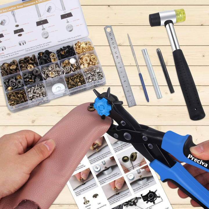Lochzange Druckknopf Set, Lochzange für Leder, Gürtellochzange, Ledergürtel Puncher Drehlochzange mi