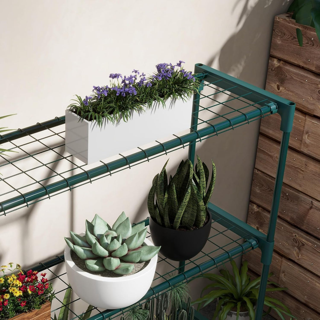 Outsunny Pflanzenregal, Blumenständer mit 4 Ebenen Blumenregal, Pflanzenständer für Garten, Balkon,