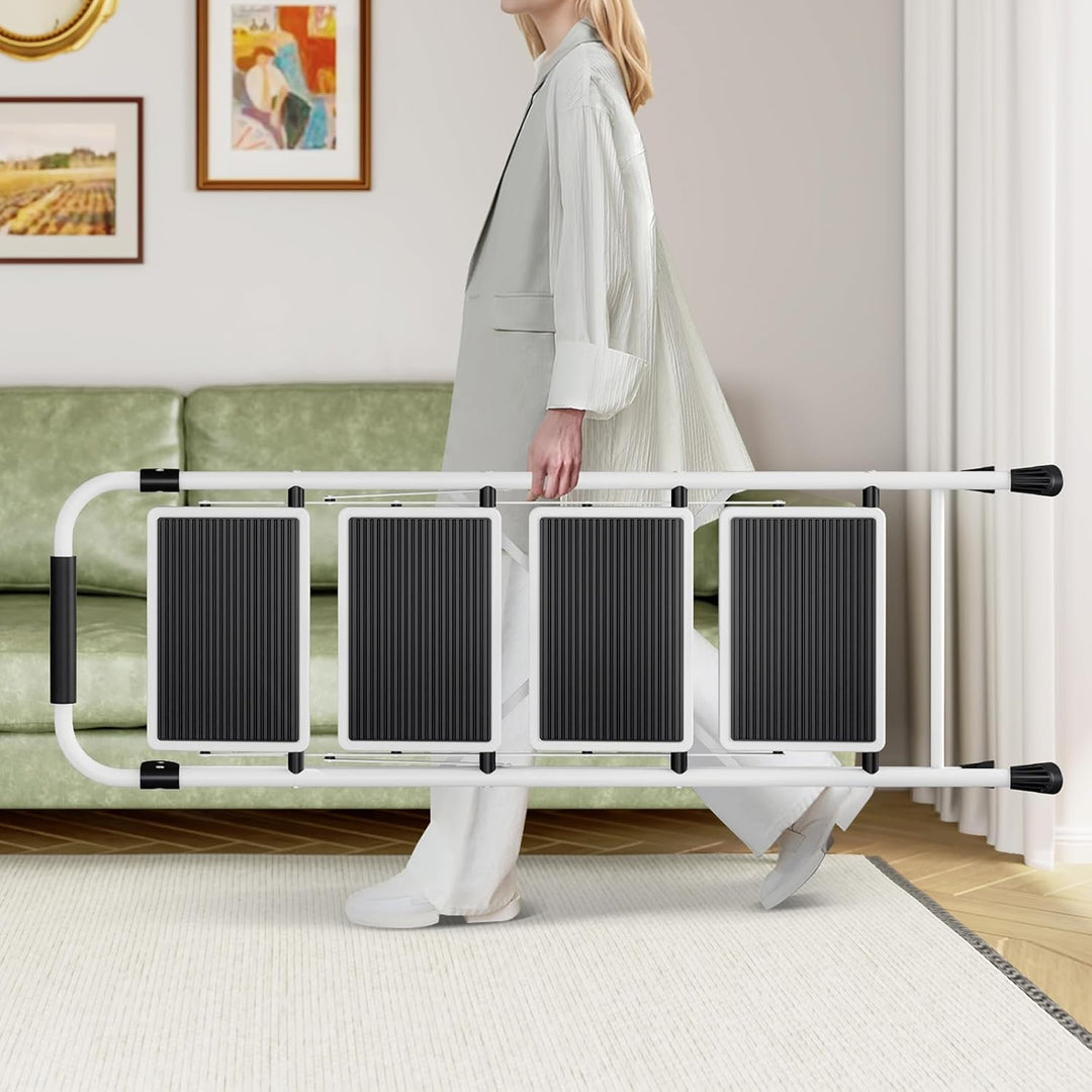 KINGRACK Tritthocker mit 4 Stufen, zusammenklappbar, für Erwachsene mit Handlaufen, robuster Stahl,