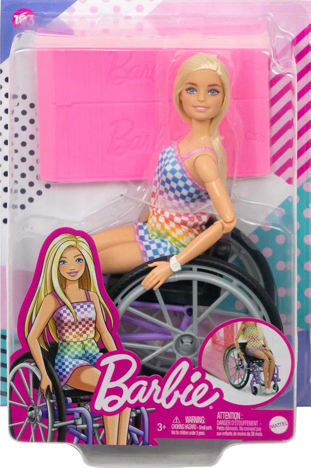 Barbie Fashionista-Puppe, Barbie im Rollstuhl mit blonden Haaren und Regenbogen-Jumpsuit, Barbie-Rol