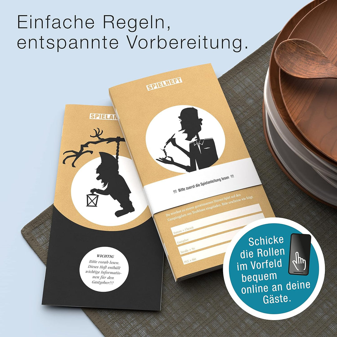 Culinario Mortale® Krimidinner für Zuhause 6 bis 8 Personen - Dauercamper, Dosenbier und eine Leiche