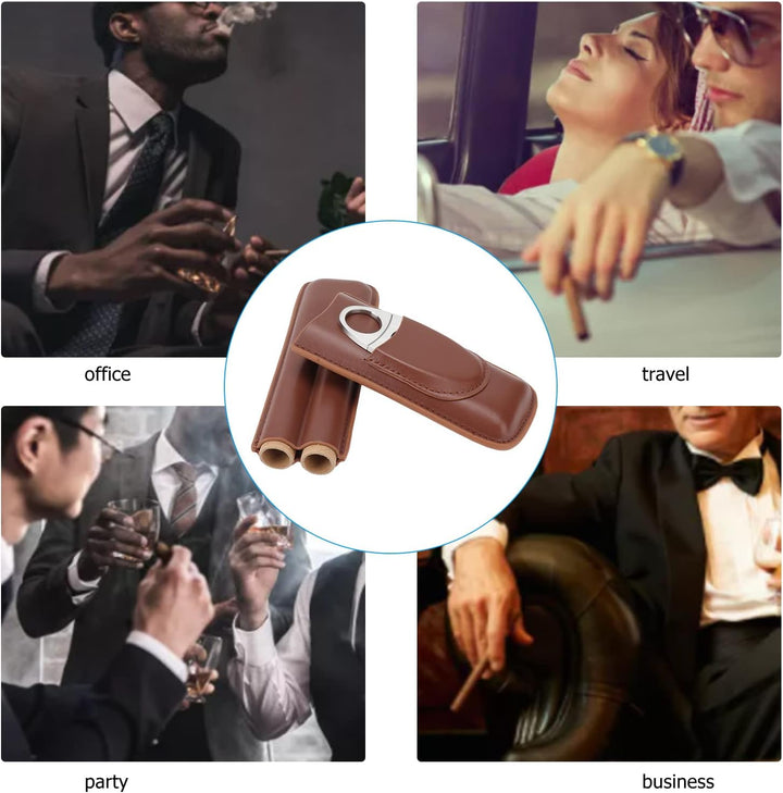 Zigarrenetui, Portable 2 Fingers Leder Zigarre Reiseetui mit Zigarrenschneider Adopt elastische gebü