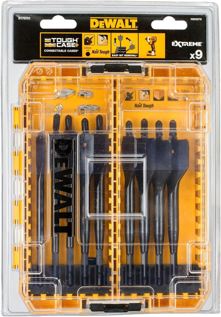 Dewalt Holz-Fräsbohrer-Set 9-tlg (12-32 mm, geschliffene Zentrierspitze, 1/4“ Schaft, für Hart-/Weic