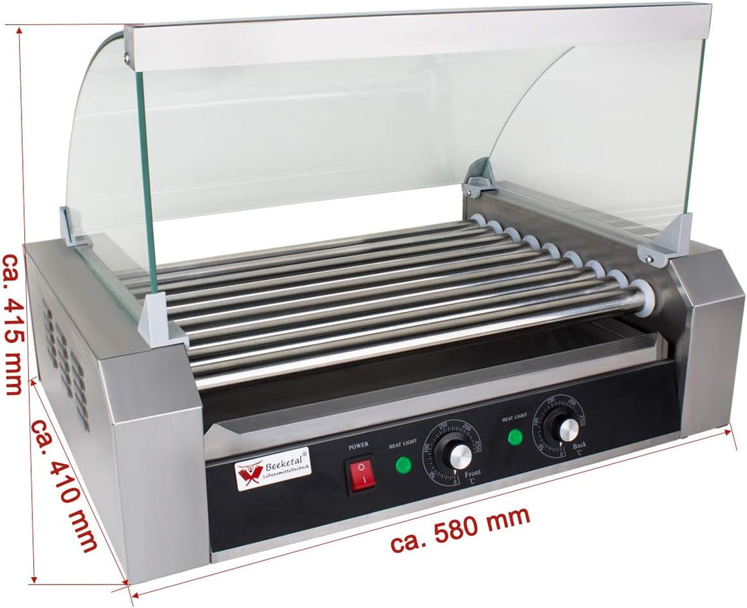 Beeketal 'BH9WG' Profi Hot Dog Grill mit 9 rotierenden Heizstäben, Edelstahl Würstchen Grill Gerät m