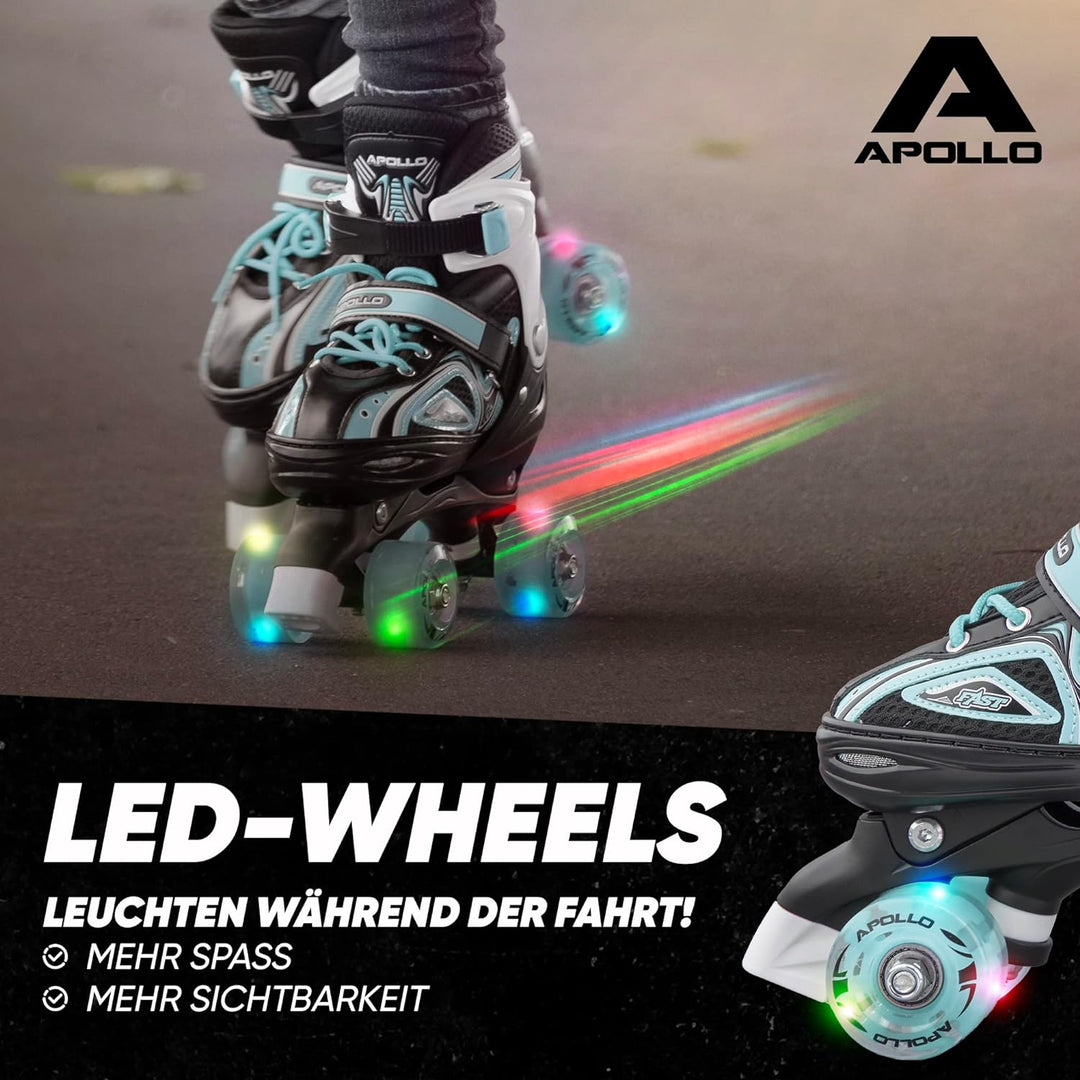 Apollo Super Quad X Pro | verstellbare Rollschuhe für Kinder | komfortable, grössenverstellbare LED