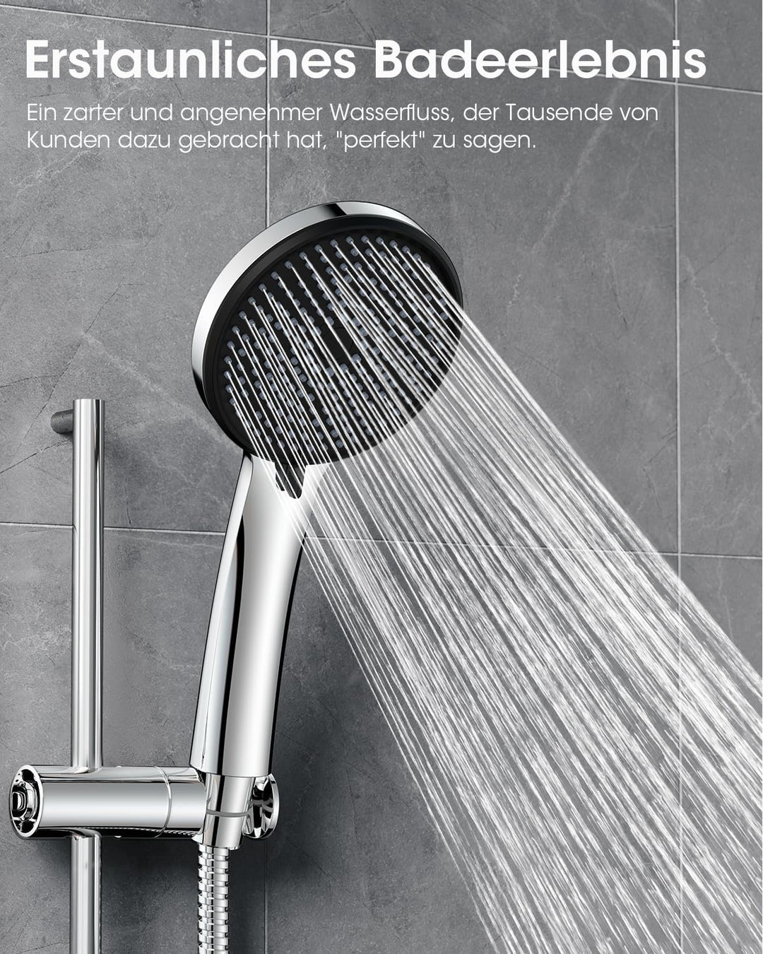 FASDUNT Duschkopf 5Strahlarten mit ๐ฎM Premium Schlauch