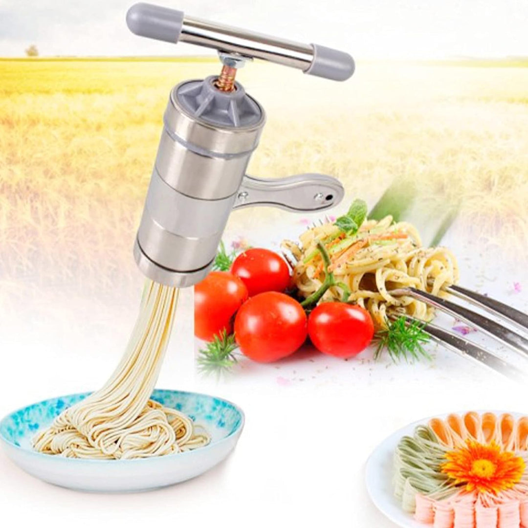 Goshyda Haushalt Nudelpresse Maschine, Edelstahl Manueller Pasta Maker Roller Cutter mit 5 Nudelform