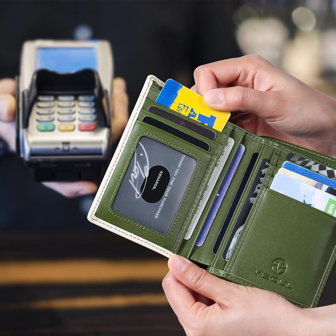 VISOUL Echt Leder Geldbörse Herren mit RFID Schutz Portemonnaie Gross mit Münzfach 10 Fächer Echtled