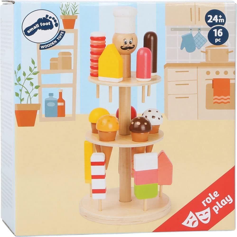 small foot Eisständer aus Holz, Zubehör für Kaufmannsladen und Kinderküche, 15 Eis-Sorten, für Kinde