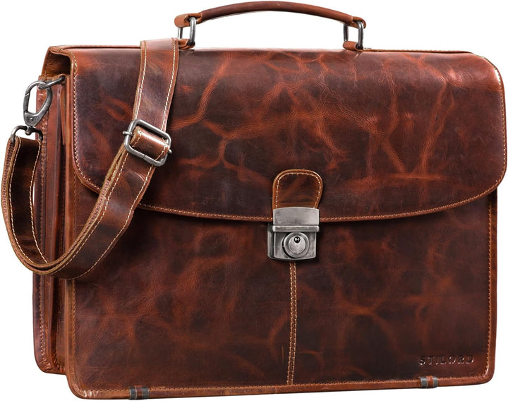 STILORD 'Miguel' Klassische Leder Aktentasche Schwarz Herren grosse Businesstasche Arbeit Bürotasche