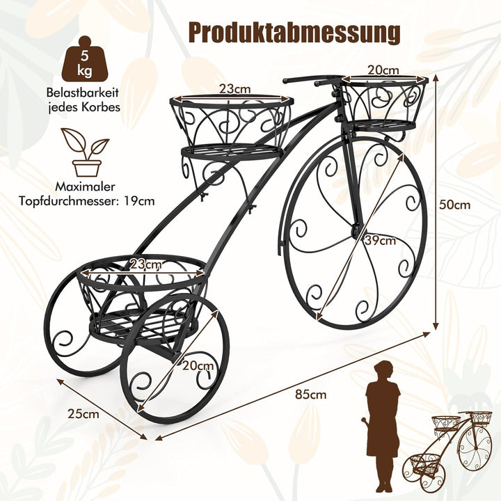 COSTWAY Pflanzenständer Metall, Fahrrad-Design, Blumenregal mit 3 Körben, Blumenständer mit dekorati