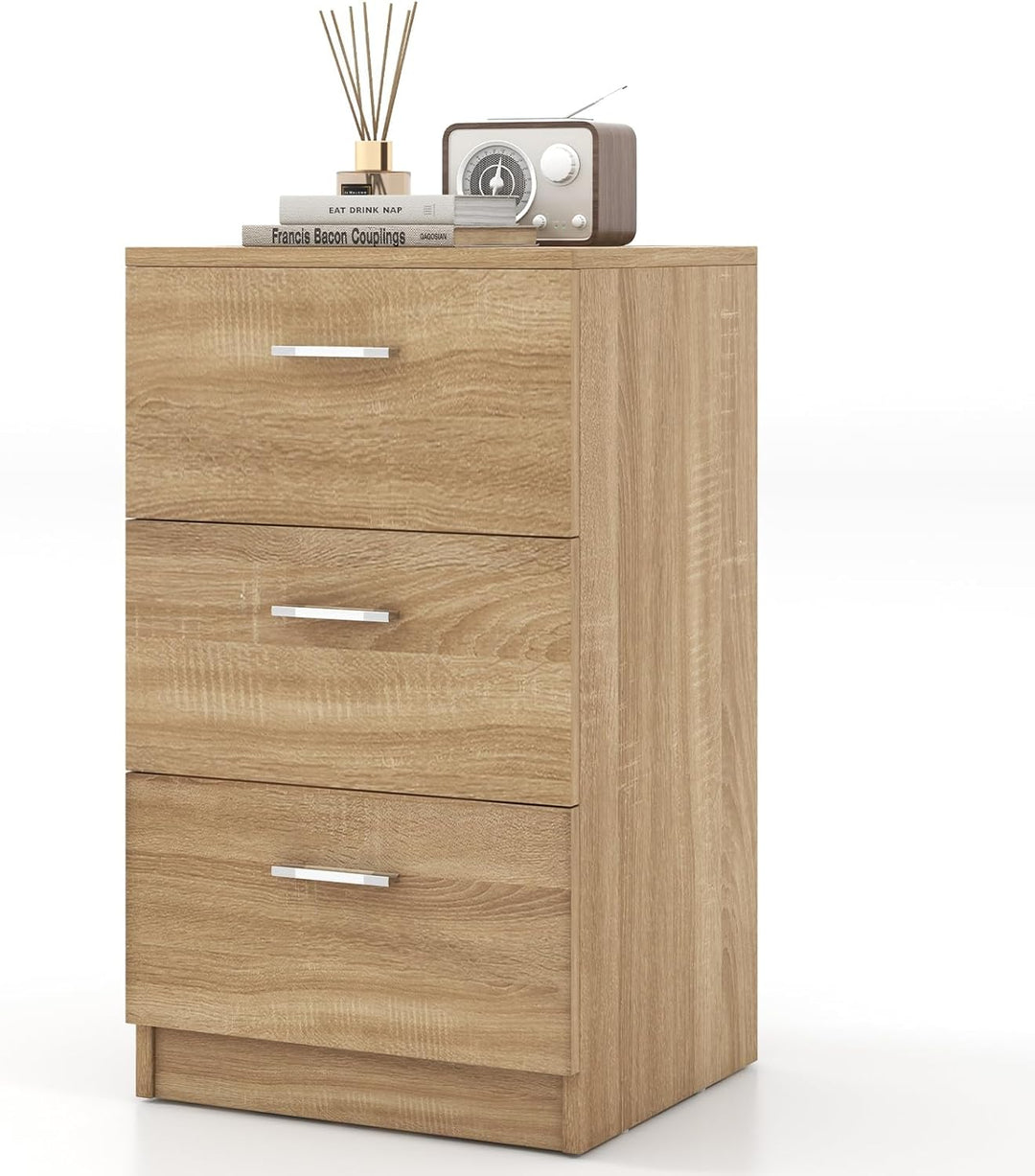 COSTWAY Nachttisch mit 3 Schubladen, Nachtschrank für Boxspringbett, Nachtkommode, Nachtkonsole, Bei