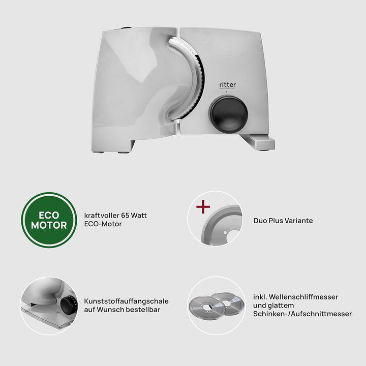 ritter nova 1 Duo Plus Elektrischer Allesschneider & Schneidemaschine aus Metall mit ECO-Motor, Made